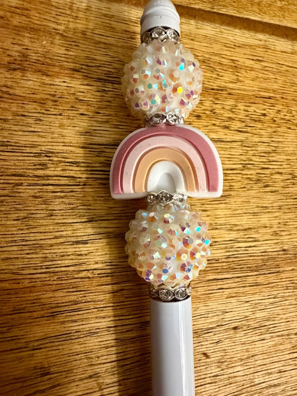 White Pen with Pink Rainbow & Iridescent Beads
